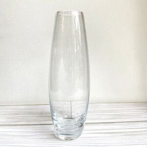 Mikasa Cheers blown clear glass bud vase with fine horizontal white stripes 7 in